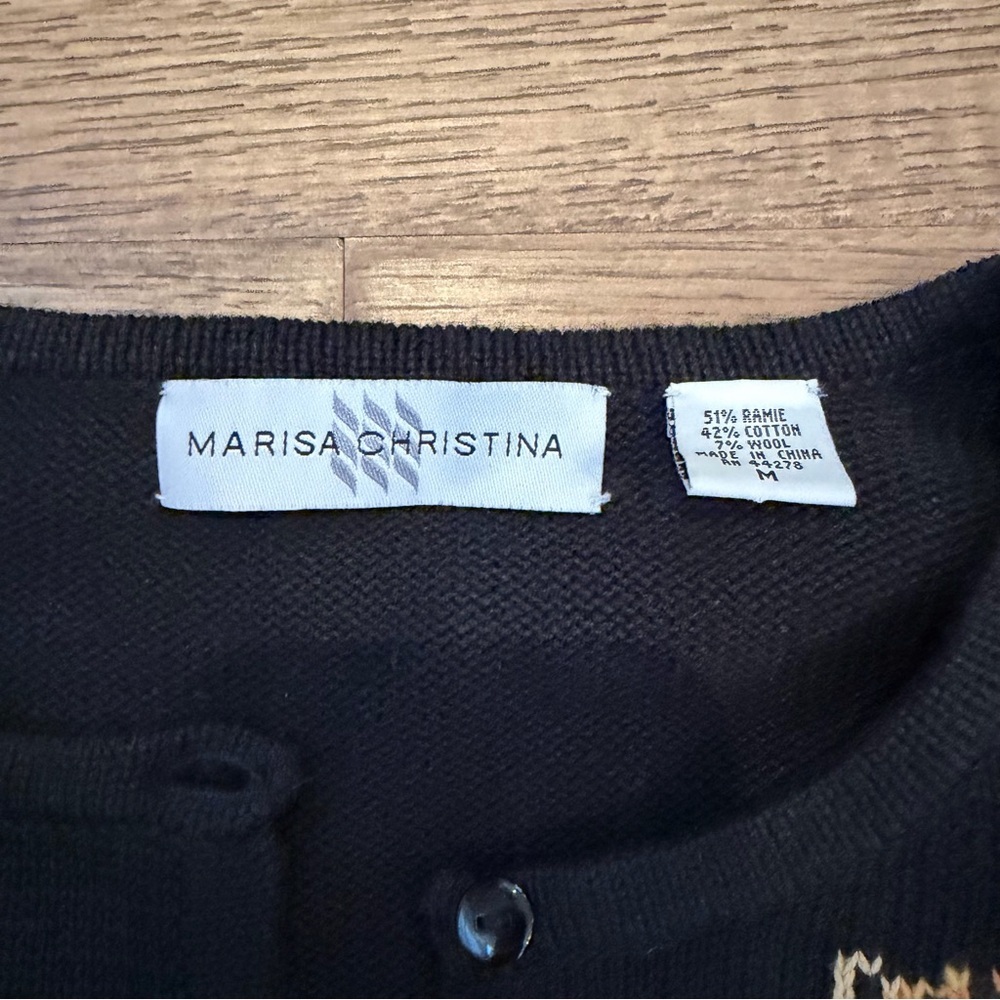 Marisa Christina Black Safari Animals Cotton Wool Blend Cardigan Ladies Medium - Picture 5 of 7